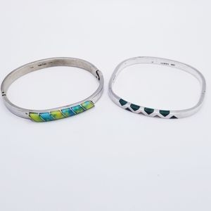 Vintage Sterling Silver Mexico Multi Gemstone Bracelets LOT of 2 / 50.70g 925